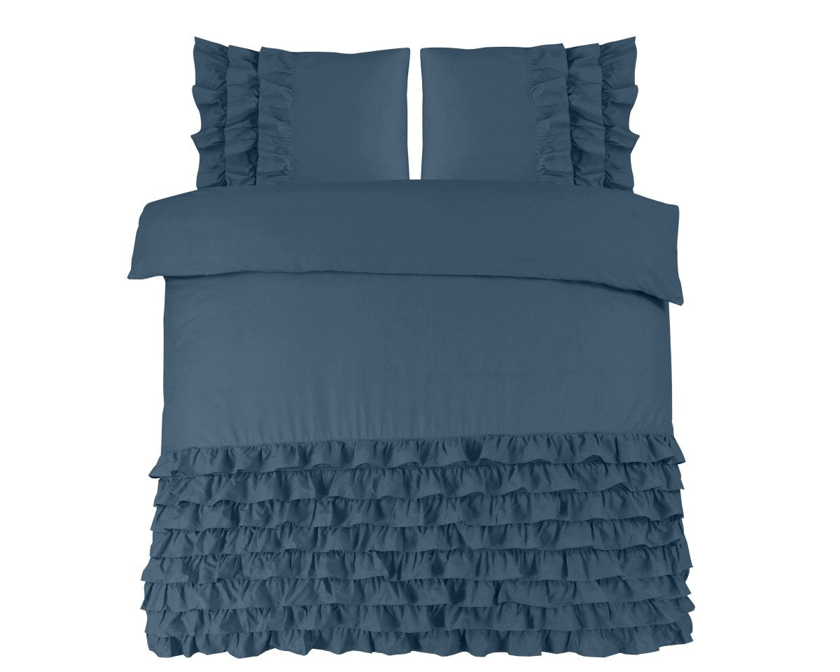 100% Cotton Percale Duvet Cover Set Cyprus | Blue | King Long - 240cm (W) x 220cm (L) - The Bedding & Blankets Store