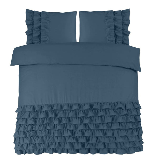 100% Cotton Percale Duvet Cover Set Cyprus | Blue | King Long - 240cm (W) x 220cm (L) - The Bedding & Blankets Store