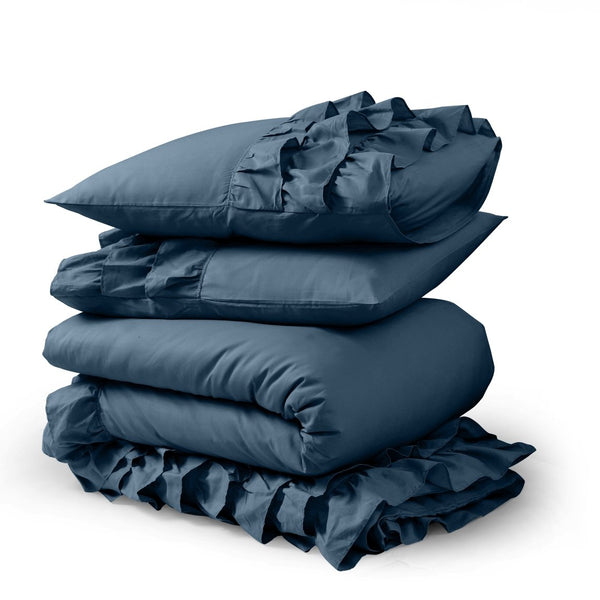 100% Cotton Percale Duvet Cover Set Cyprus | Blue | King Long - 240cm (W) x 220cm (L) - The Bedding & Blankets Store