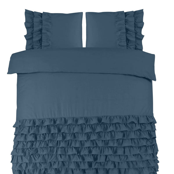 100% Cotton Percale Duvet Cover Set Cyprus | Blue | King Long - 240cm (W) x 220cm (L) - The Bedding & Blankets Store