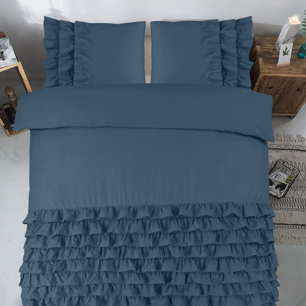 100% Cotton Percale Duvet Cover Set Cyprus | Blue | King Long - 240cm (W) x 220cm (L) - The Bedding & Blankets Store