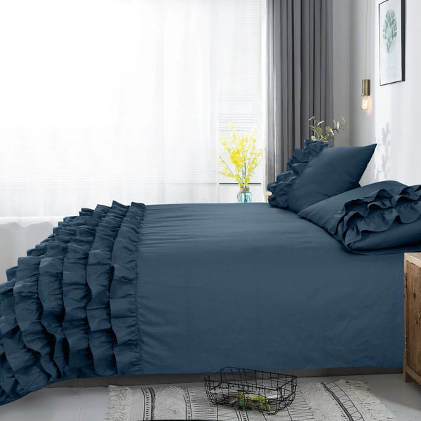 100% Cotton Percale Duvet Cover Set Cyprus | Blue | King Long - 240cm (W) x 220cm (L) - The Bedding & Blankets Store