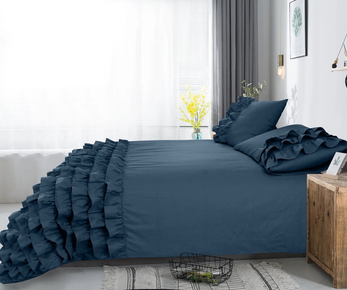 100% Cotton Percale Duvet Cover Set Cyprus | Blue | King Long - 240cm (W) x 220cm (L) - The Bedding & Blankets Store