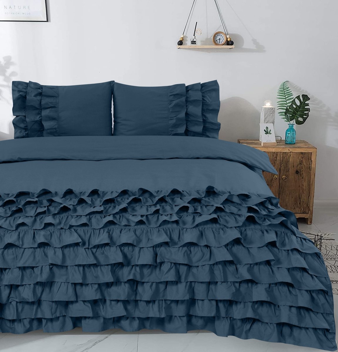 100% Cotton Percale Duvet Cover Set Cyprus | Blue | King Long - 240cm (W) x 220cm (L) - The Bedding & Blankets Store