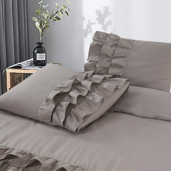 100% Cotton Percale Duvet Cover Set Cyprus | Taupe | Double - 200cm (W) x 220cm (L) - The Bedding & Blankets Store