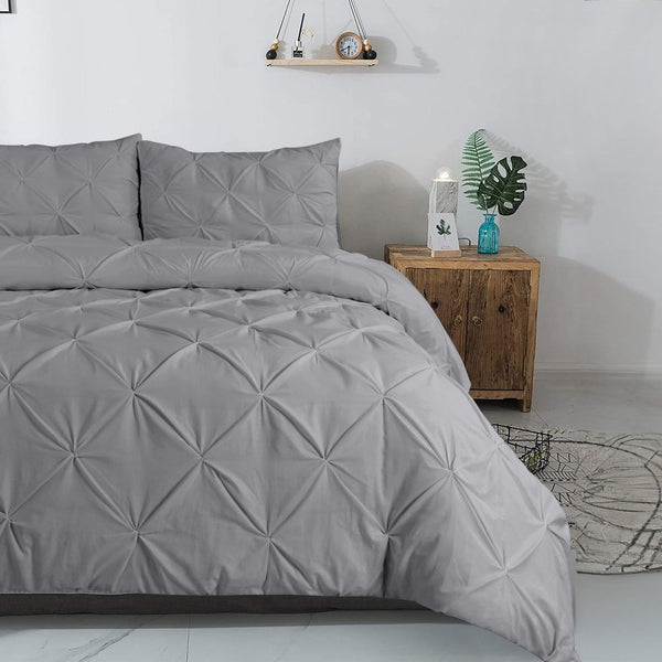 100% Cotton Pintuck Duvet Cover Set Salvador | Grey | King Long - 240cm (W) x 220cm (L) - The Bedding & Blankets Store