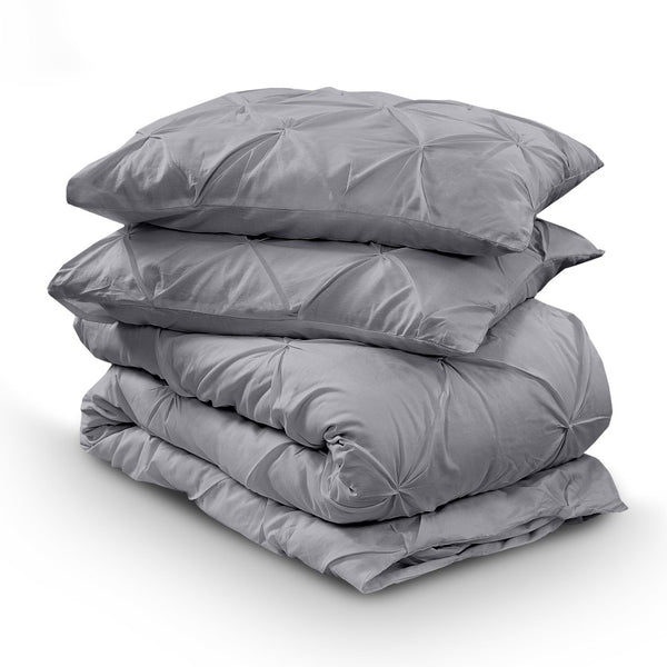 100% Cotton Pintuck Duvet Cover Set Salvador | Grey | King Long - 240cm (W) x 220cm (L) - The Bedding & Blankets Store