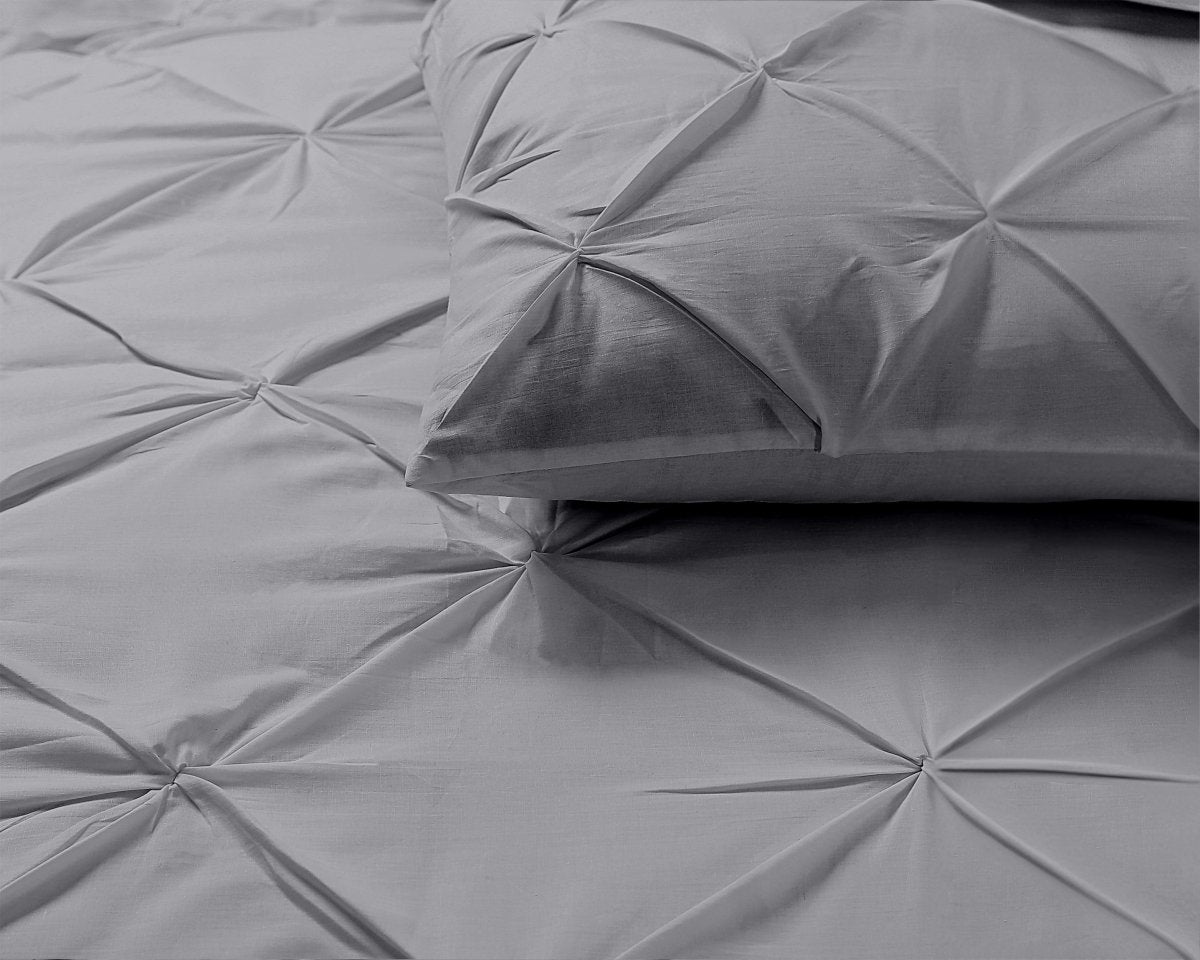 100% Cotton Pintuck Duvet Cover Set Salvador | Grey | King Long - 240cm (W) x 220cm (L) - The Bedding & Blankets Store