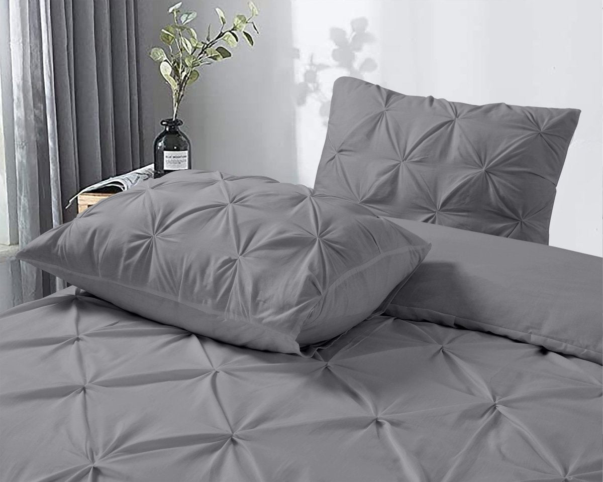 100% Cotton Pintuck Duvet Cover Set Salvador | Grey | King Long - 240cm (W) x 220cm (L) - The Bedding & Blankets Store