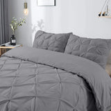 100% Cotton Pintuck Duvet Cover Set Salvador | Grey | King Long - 240cm (W) x 220cm (L) - The Bedding & Blankets Store