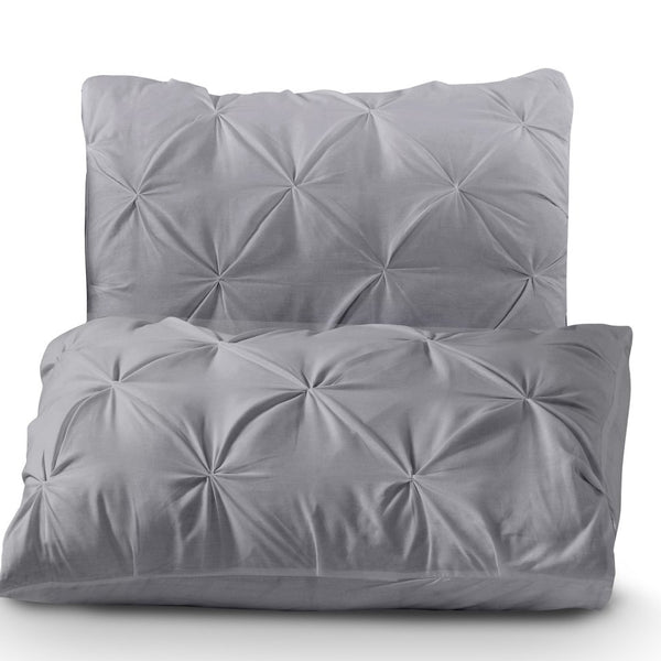 100% Cotton Pintuck Duvet Cover Set Salvador | Grey | King Long - 240cm (W) x 220cm (L) - The Bedding & Blankets Store