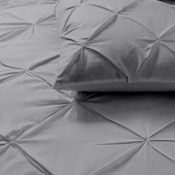100% Cotton Pintuck Duvet Cover Set Salvador | Grey | King Long - 240cm (W) x 220cm (L) - The Bedding & Blankets Store