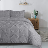 100% Cotton Pintuck Duvet Cover Set Salvador | Grey | King Long - 240cm (W) x 220cm (L) - The Bedding & Blankets Store