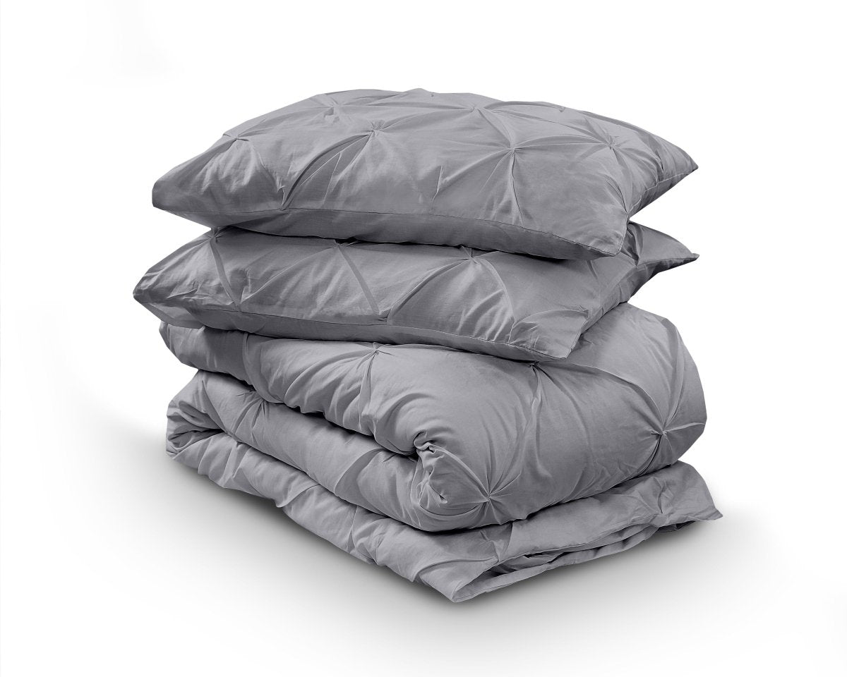 100% Cotton Pintuck Duvet Cover Set Salvador | Grey | King Long - 240cm (W) x 220cm (L) - The Bedding & Blankets Store