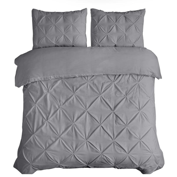 100% Cotton Pintuck Duvet Cover Set Salvador | Grey | King Long - 240cm (W) x 220cm (L) - The Bedding & Blankets Store