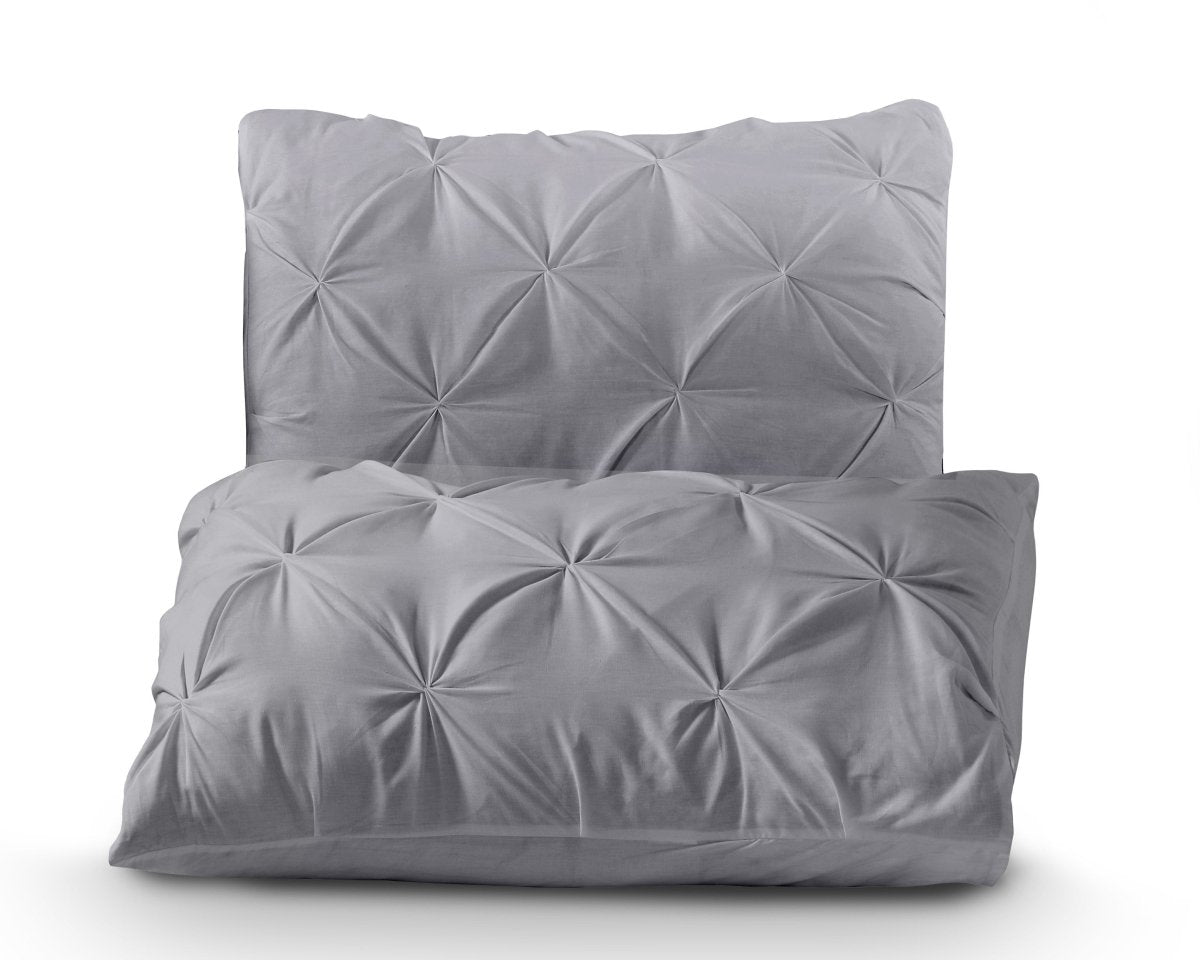 100% Cotton Pintuck Duvet Cover Set Salvador | Grey | King Long - 240cm (W) x 220cm (L) - The Bedding & Blankets Store