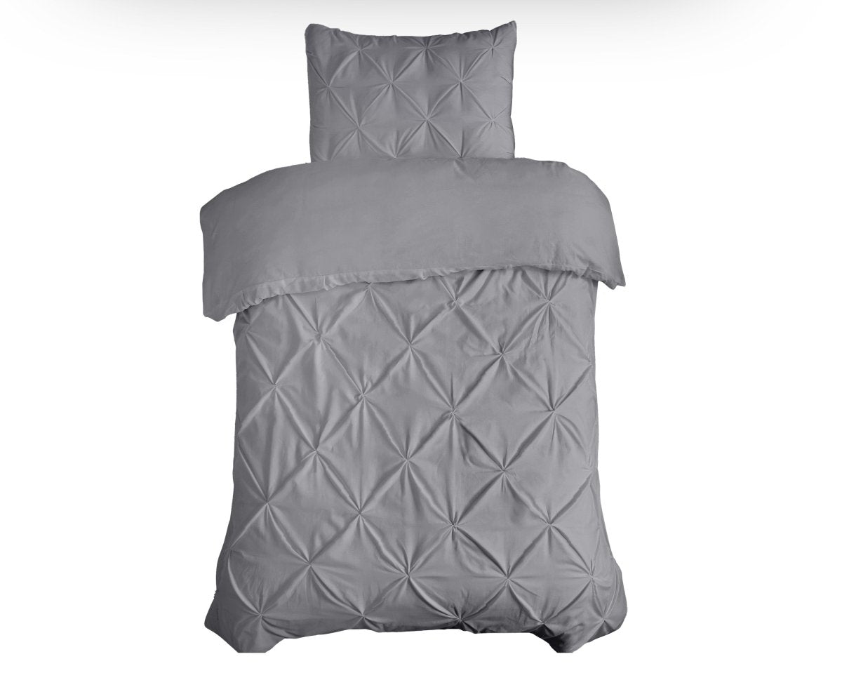 100% Cotton Pintuck Duvet Cover Set Salvador | Grey | King Long - 240cm (W) x 220cm (L) - The Bedding & Blankets Store