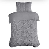 100% Cotton Pintuck Duvet Cover Set Salvador | Grey | King Long - 240cm (W) x 220cm (L) - The Bedding & Blankets Store