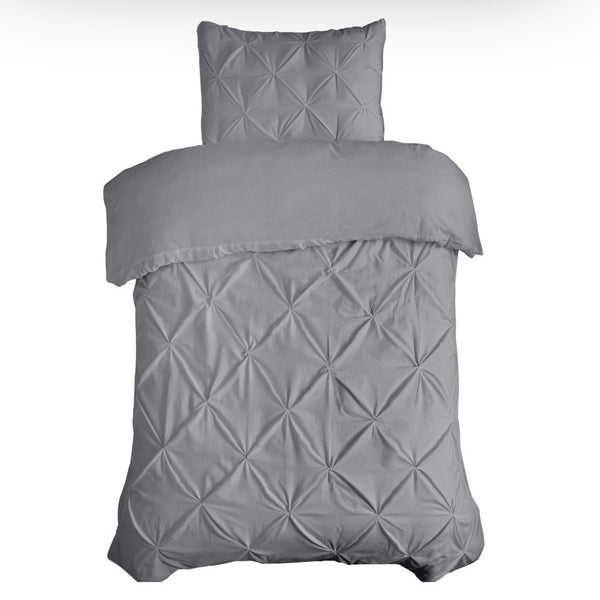100% Cotton Pintuck Duvet Cover Set Salvador | Grey | King Long - 240cm (W) x 220cm (L) - The Bedding & Blankets Store