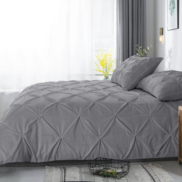 100% Cotton Pintuck Duvet Cover Set Salvador | Grey | King Long - 240cm (W) x 220cm (L) - The Bedding & Blankets Store