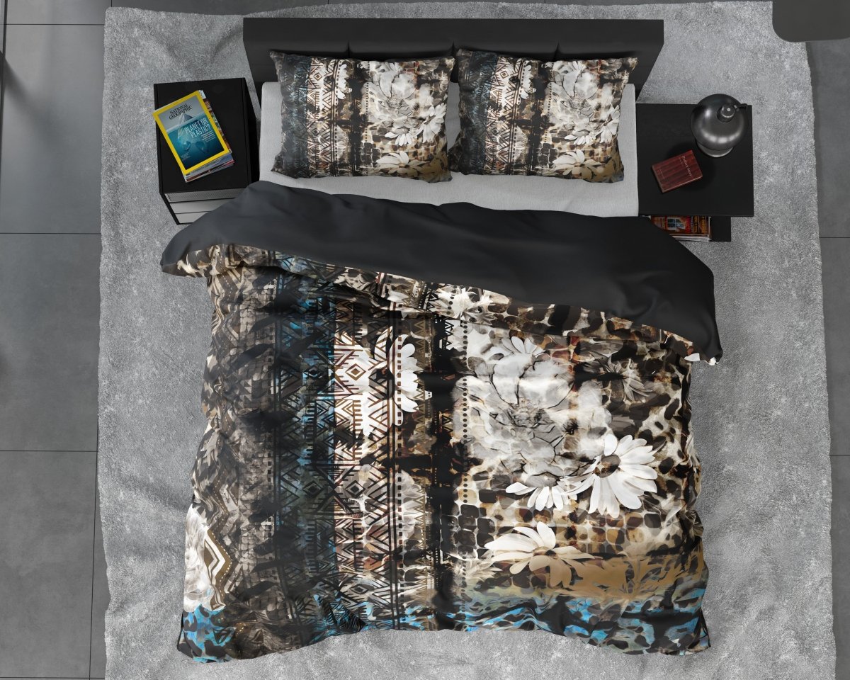 100% Cotton Sateen Duvet Cover Set Aluna | Multicolour | Double - 200cm (W) x 220cm (L) - The Bedding & Blankets Store