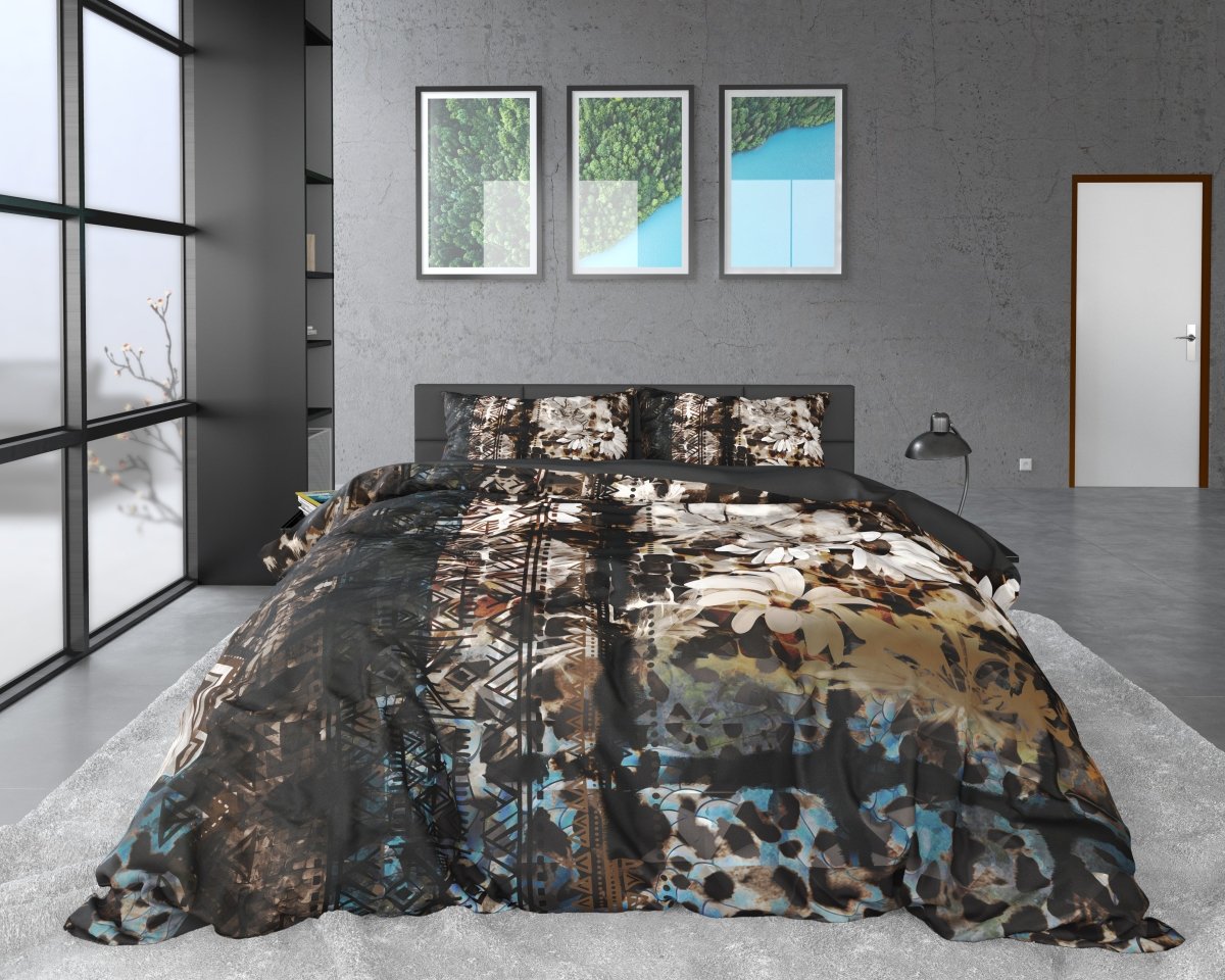 100% Cotton Sateen Duvet Cover Set Aluna | Multicolour | Double - 200cm (W) x 220cm (L) - The Bedding & Blankets Store