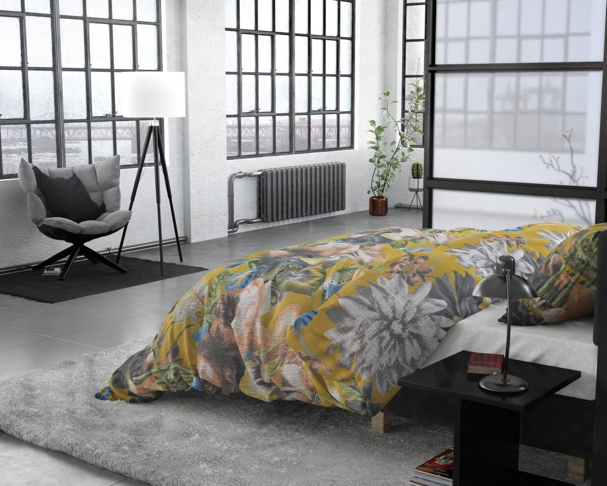 100% Cotton Sateen Duvet Cover Set Andolf | Yellow | Double - 200cm (W) x 220cm (L) - The Bedding & Blankets Store