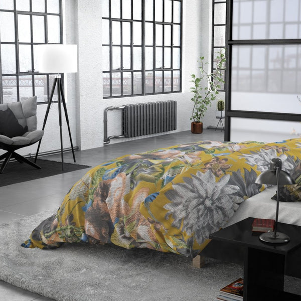 100% Cotton Sateen Duvet Cover Set Andolf | Yellow | Double - 200cm (W) x 220cm (L) - The Bedding & Blankets Store