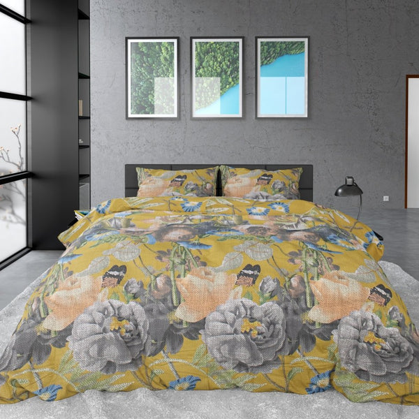 100% Cotton Sateen Duvet Cover Set Andolf | Yellow | Double - 200cm (W) x 220cm (L) - The Bedding & Blankets Store