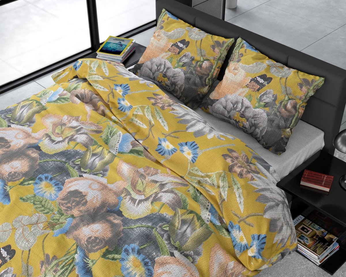 100% Cotton Sateen Duvet Cover Set Andolf | Yellow | Double - 200cm (W) x 220cm (L) - The Bedding & Blankets Store