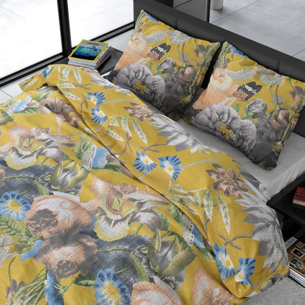 100% Cotton Sateen Duvet Cover Set Andolf | Yellow | Double - 200cm (W) x 220cm (L) - The Bedding & Blankets Store