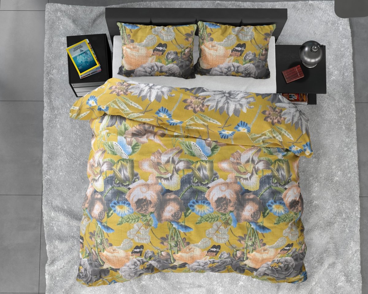 100% Cotton Sateen Duvet Cover Set Andolf | Yellow | Double - 200cm (W) x 220cm (L) - The Bedding & Blankets Store