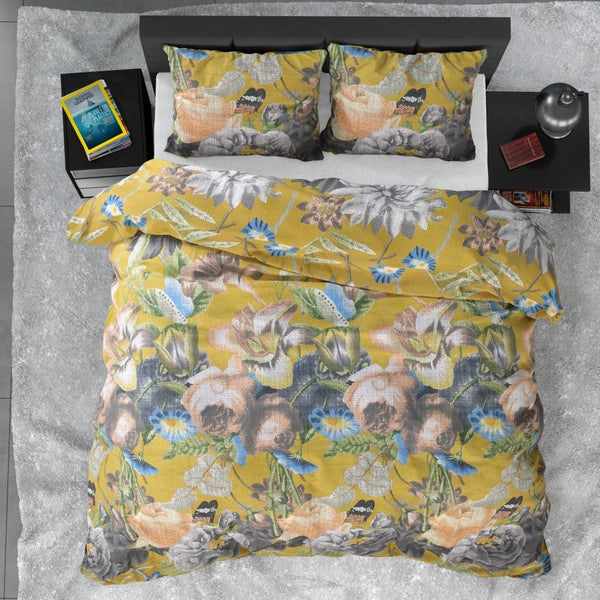 100% Cotton Sateen Duvet Cover Set Andolf | Yellow | Double - 200cm (W) x 220cm (L) - The Bedding & Blankets Store