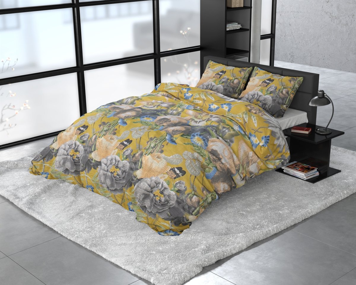 100% Cotton Sateen Duvet Cover Set Andolf | Yellow | Double - 200cm (W) x 220cm (L) - The Bedding & Blankets Store