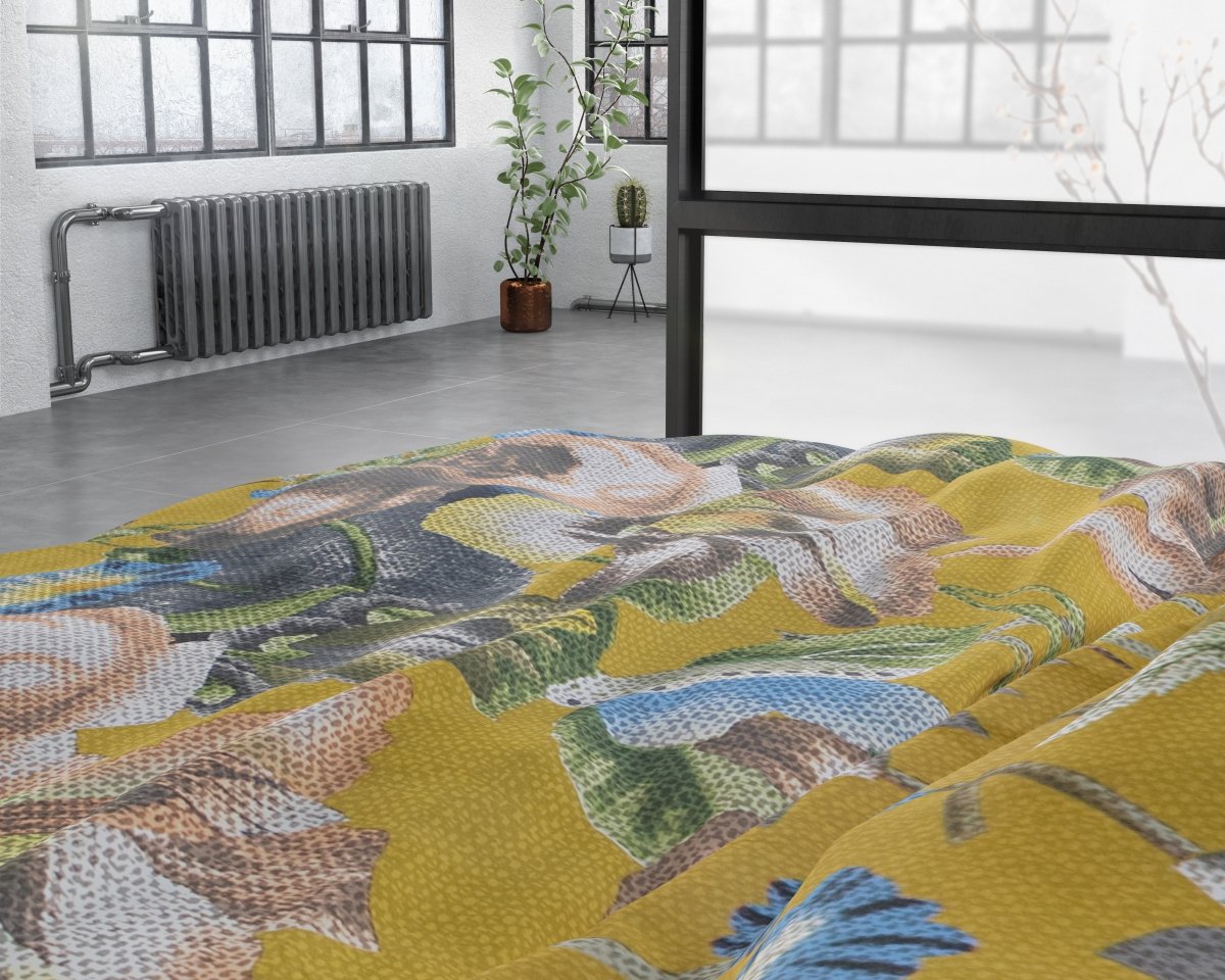 100% Cotton Sateen Duvet Cover Set Andolf | Yellow | Double - 200cm (W) x 220cm (L) - The Bedding & Blankets Store
