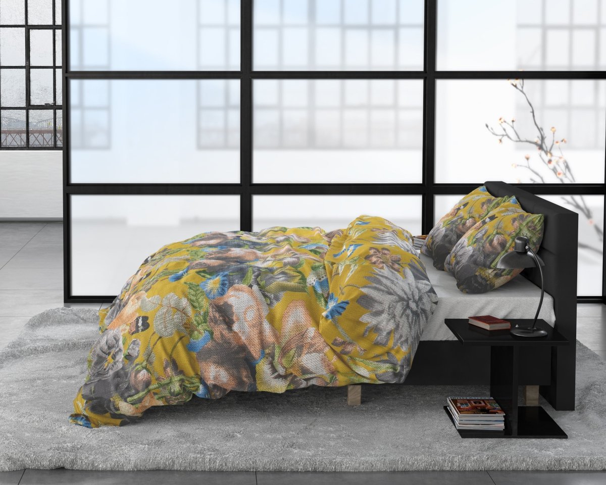 100% Cotton Sateen Duvet Cover Set Andolf | Yellow | Double - 200cm (W) x 220cm (L) - The Bedding & Blankets Store