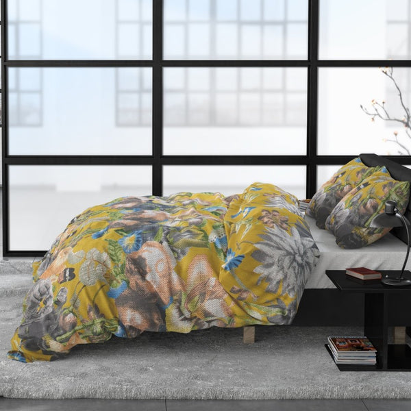 100% Cotton Sateen Duvet Cover Set Andolf | Yellow | Double - 200cm (W) x 220cm (L) - The Bedding & Blankets Store
