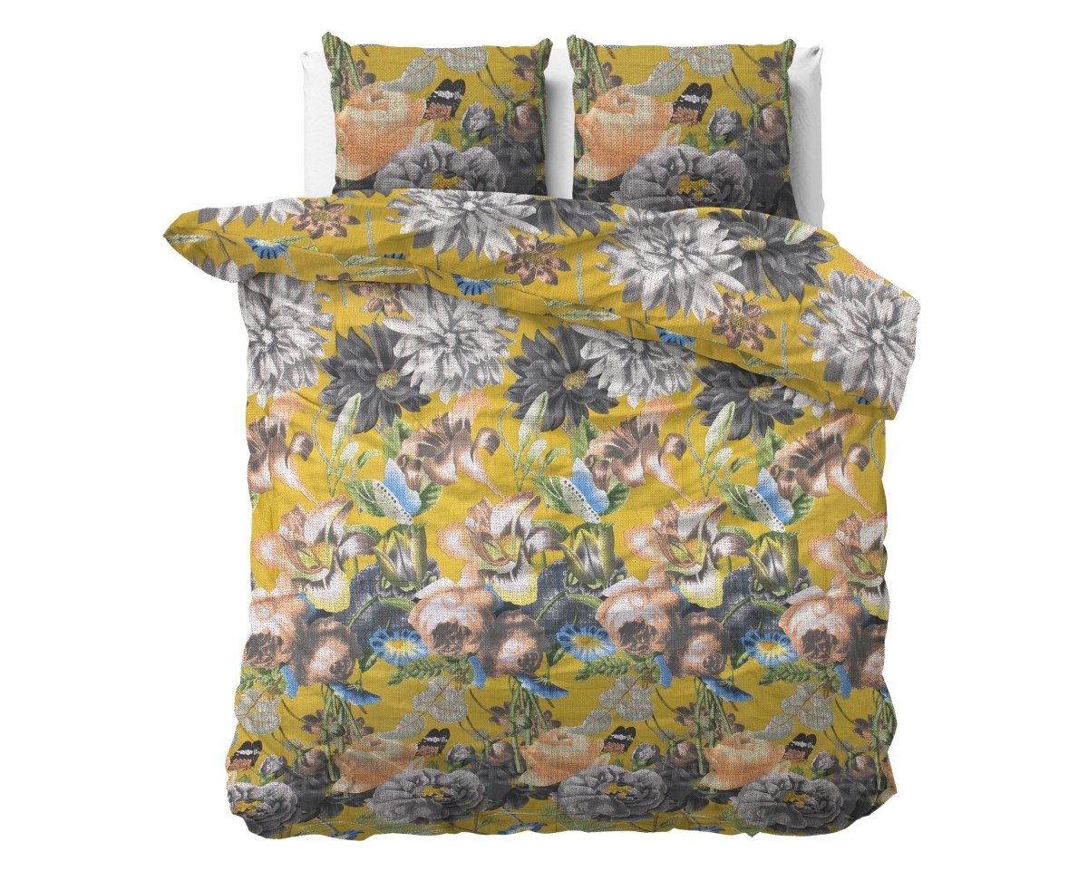 100% Cotton Sateen Duvet Cover Set Andolf | Yellow | Double - 200cm (W) x 220cm (L) - The Bedding & Blankets Store