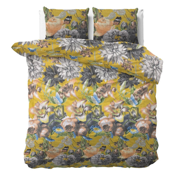 100% Cotton Sateen Duvet Cover Set Andolf | Yellow | Double - 200cm (W) x 220cm (L) - The Bedding & Blankets Store