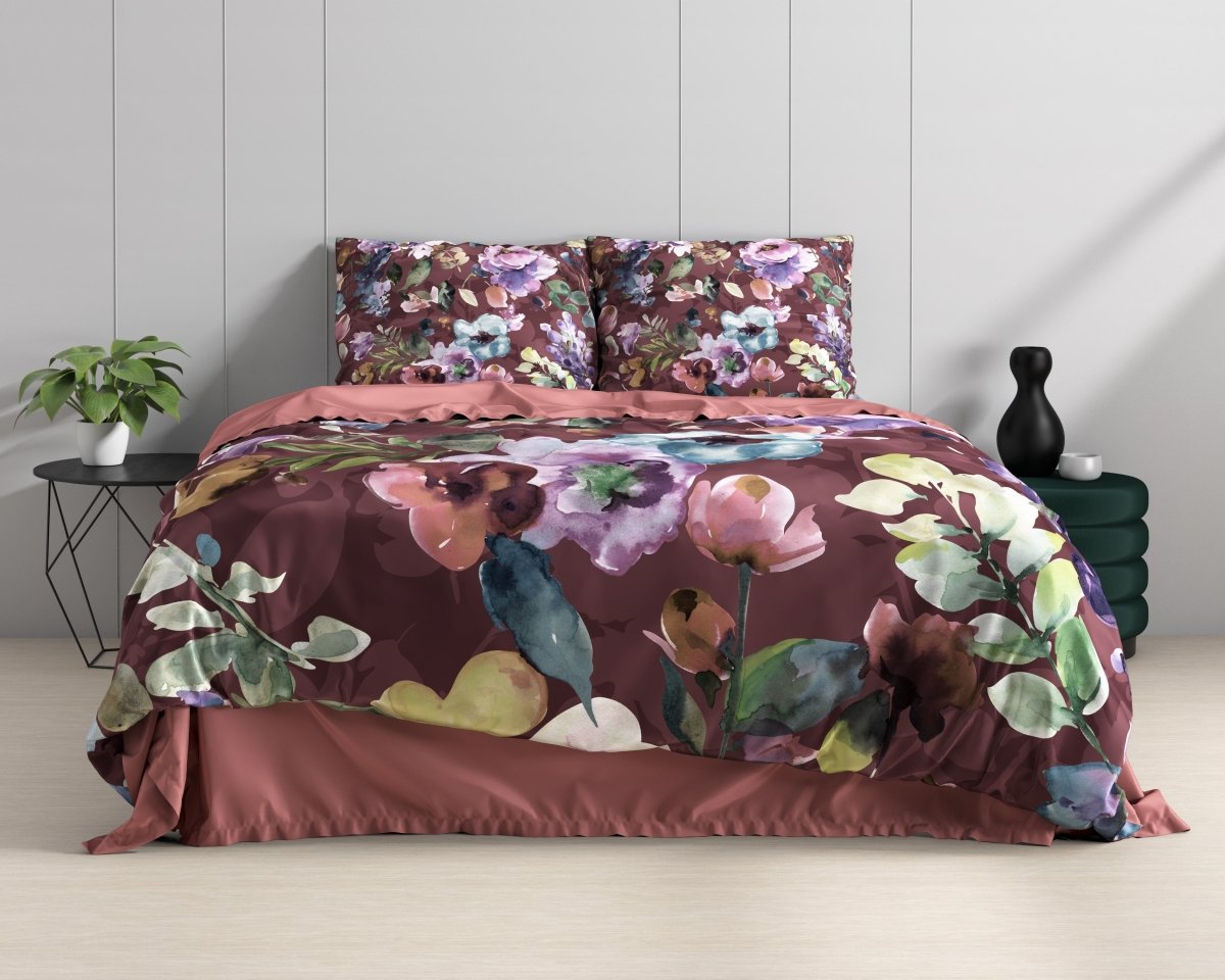 100% Cotton Sateen Duvet Cover Set Anne | Purple | Single - 140cm (W) x 220cm (L) - The Bedding & Blankets Store