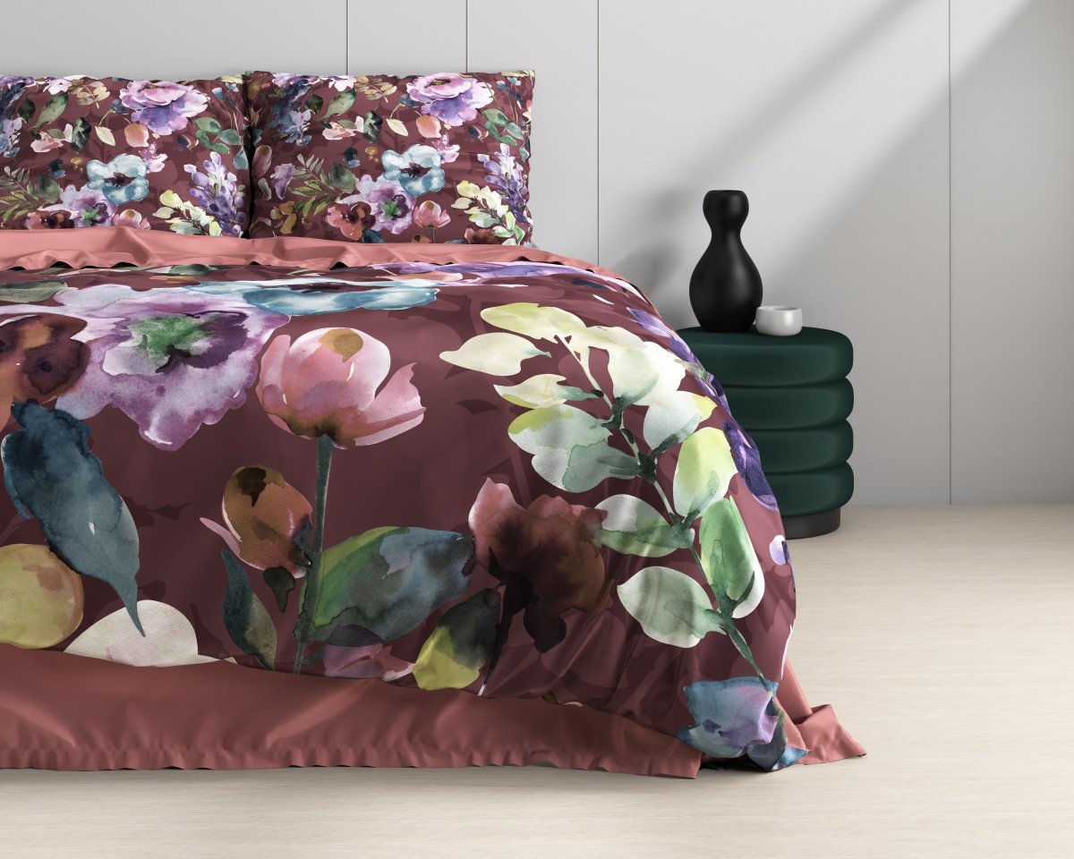 100% Cotton Sateen Duvet Cover Set Anne | Purple | Single - 140cm (W) x 220cm (L) - The Bedding & Blankets Store