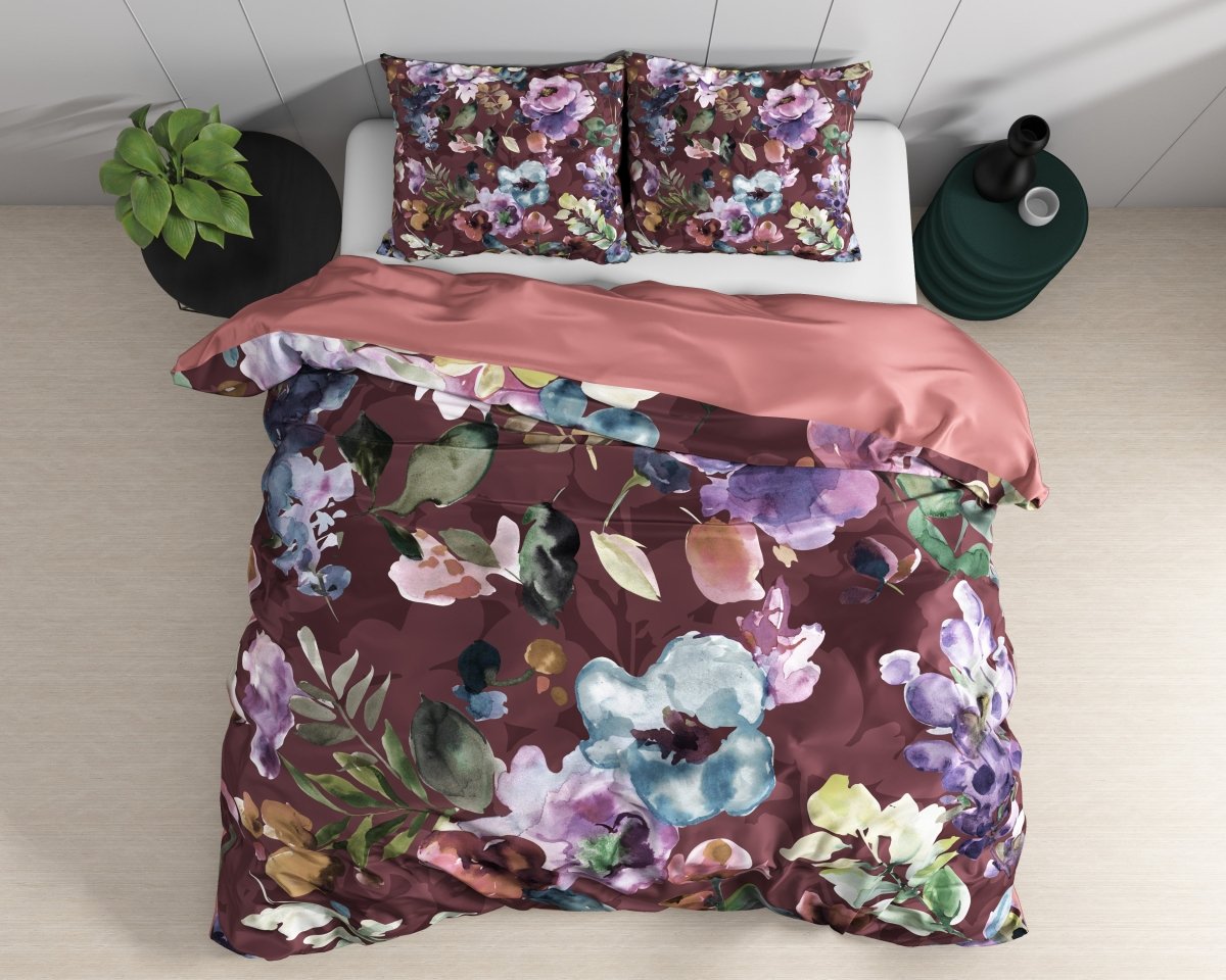 100% Cotton Sateen Duvet Cover Set Anne | Purple | Single - 140cm (W) x 220cm (L) - The Bedding & Blankets Store