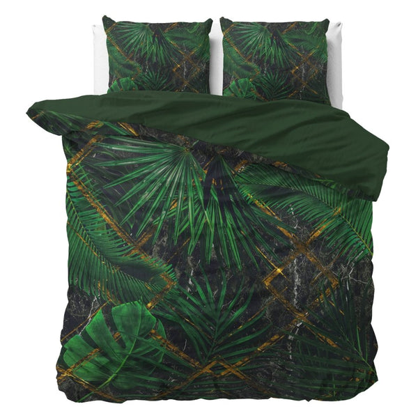 100% Cotton Sateen Duvet Cover Set Avena | Green | Double - 200cm (W) x 220cm (L) - The Bedding & Blankets Store