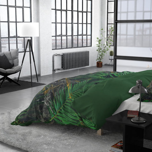 100% Cotton Sateen Duvet Cover Set Avena | Green | Single - 140cm (W) x 220cm (L) - The Bedding & Blankets Store