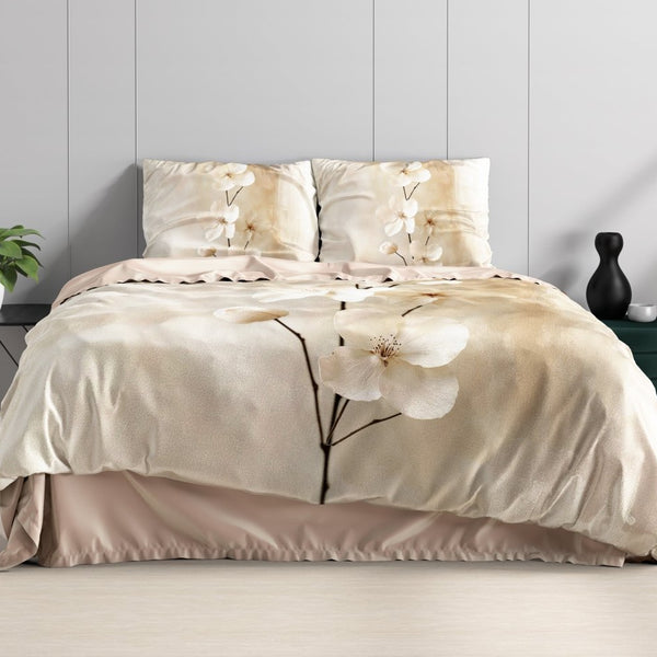100% Cotton Sateen Duvet Cover Set Blossa | Sand | Single - 140cm (W) x 220cm (L) - The Bedding & Blankets Store