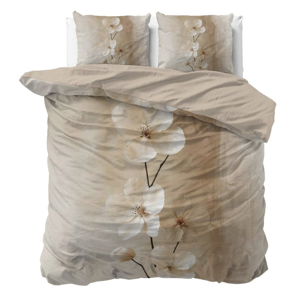 100% Cotton Sateen Duvet Cover Set Blossa | Sand | Single - 140cm (W) x 220cm (L) - The Bedding & Blankets Store