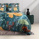 100% Cotton Sateen Duvet Cover Set Calanthe | Green | Single - 140cm (W) x 220cm (L) - The Bedding & Blankets Store