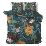 100% Cotton Sateen Duvet Cover Set Calanthe | Green | Single - 140cm (W) x 220cm (L) - The Bedding & Blankets Store