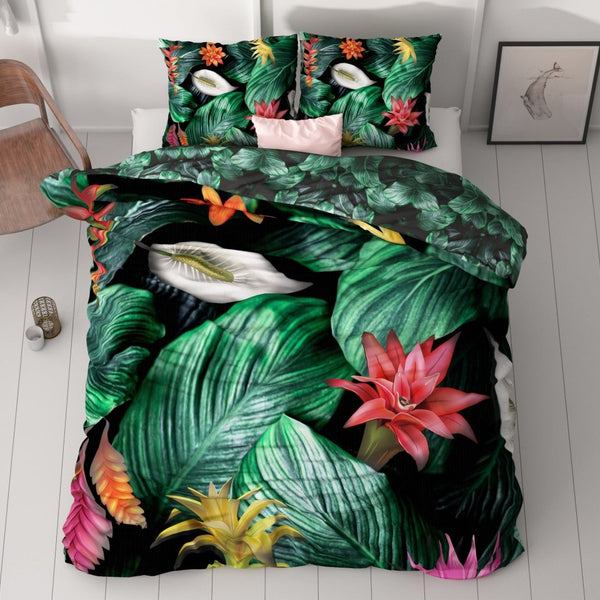 100% Cotton Sateen Duvet Cover Set Cintia | Green | Single - 140cm (W) x 220cm (L) - The Bedding & Blankets Store