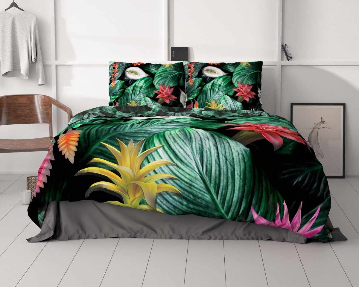 100% Cotton Sateen Duvet Cover Set Cintia | Green | Single - 140cm (W) x 220cm (L) - The Bedding & Blankets Store